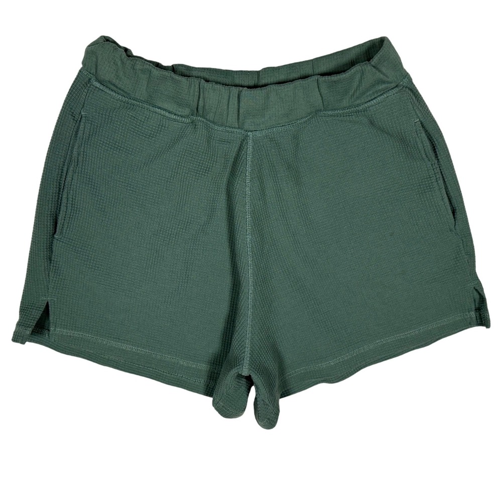GYMSHARK Women's Waffle Knit Shorts, Green Elastic Waist Pull On Shorts, Size S